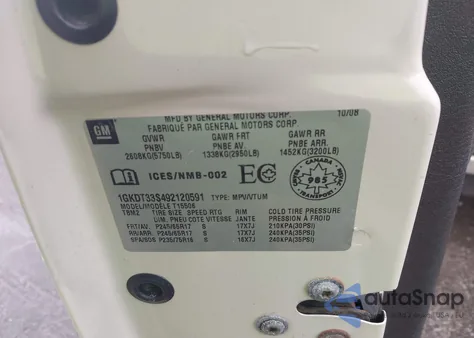 2009 GMC Envoy Sle from USA, damaged, VIN 1GKDT33S492120591